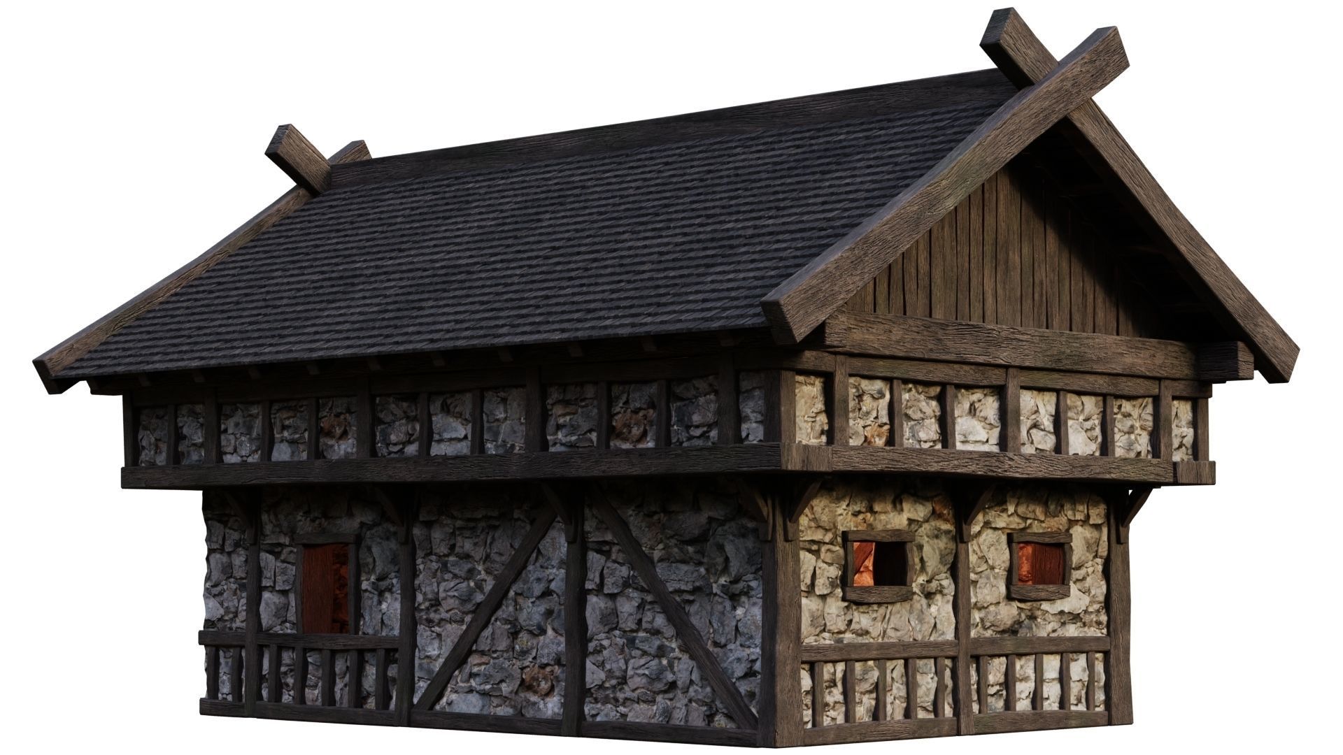4 Old Medieval Building House Pack 4K Tex GameReady 45 to 48 Low-poly 3D model_24