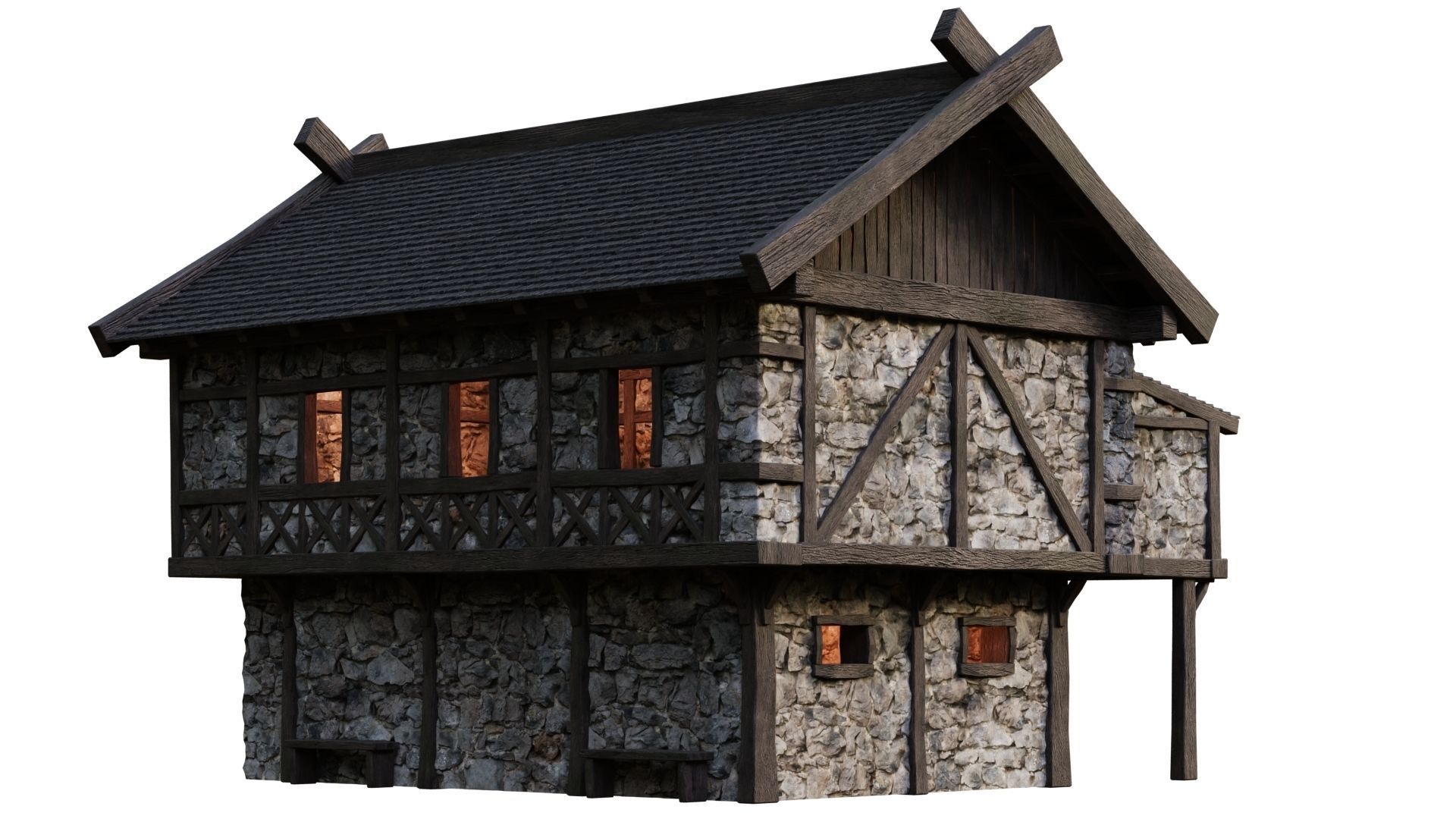 4 Old Medieval Building House Pack 4K Tex GameReady 45 to 48 Low-poly 3D model_35