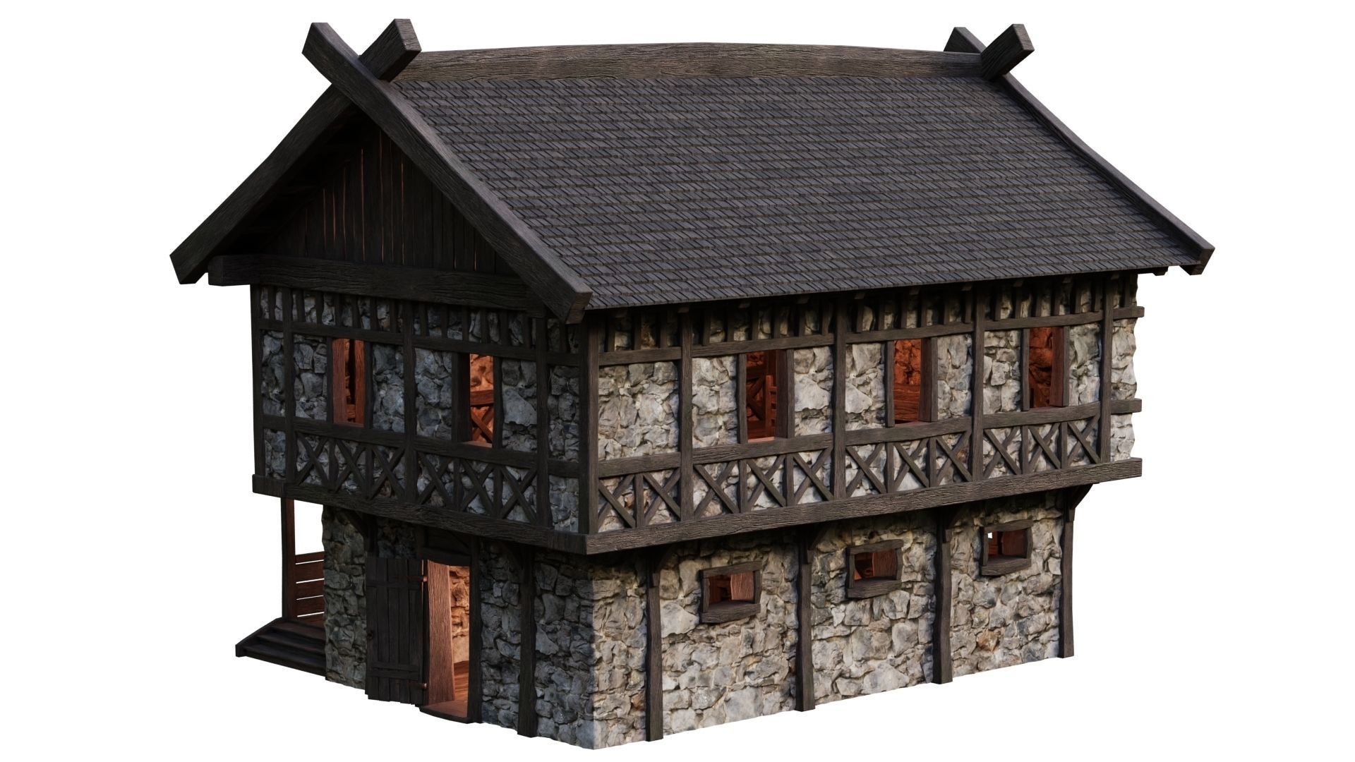 4 Old Medieval Building House Pack 4K Tex GameReady 45 to 48 Low-poly 3D model_42