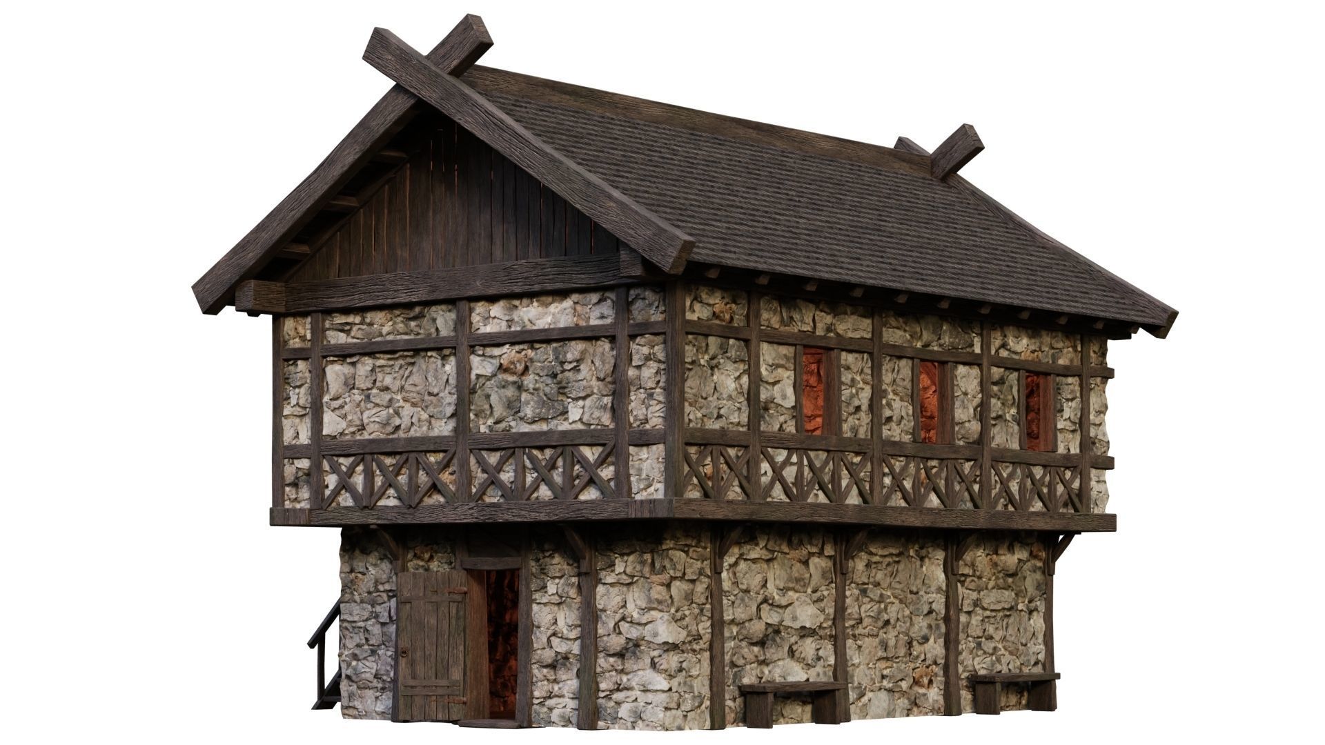 4 Old Medieval Building House Pack 4K Tex GameReady 45 to 48 Low-poly 3D model_36