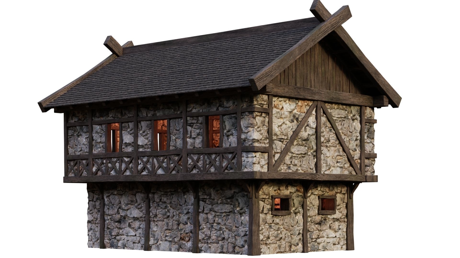 4 Old Medieval Building House Pack 4K Tex GameReady 45 to 48 Low-poly 3D model_13