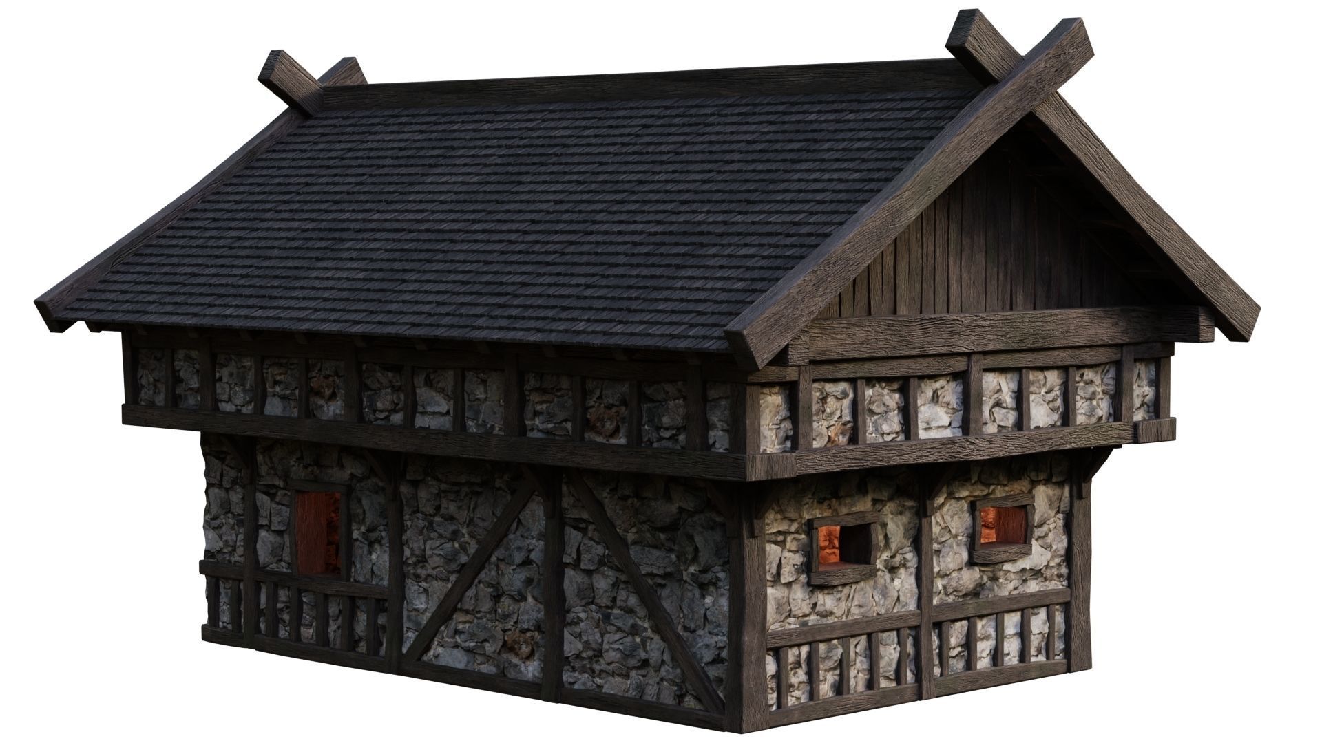 4 Old Medieval Building House Pack 4K Tex GameReady 45 to 48 Low-poly 3D model_30