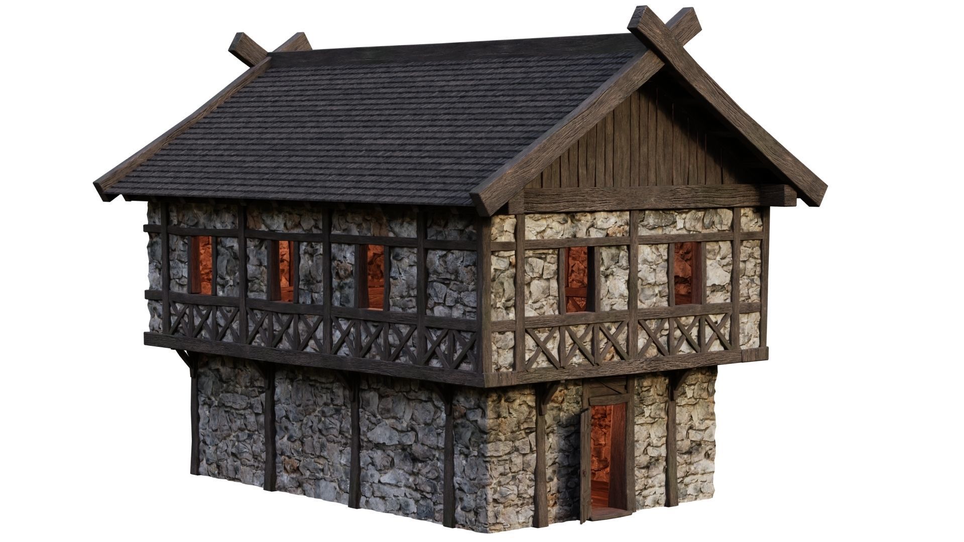 4 Old Medieval Building House Pack 4K Tex GameReady 45 to 48 Low-poly 3D model_16