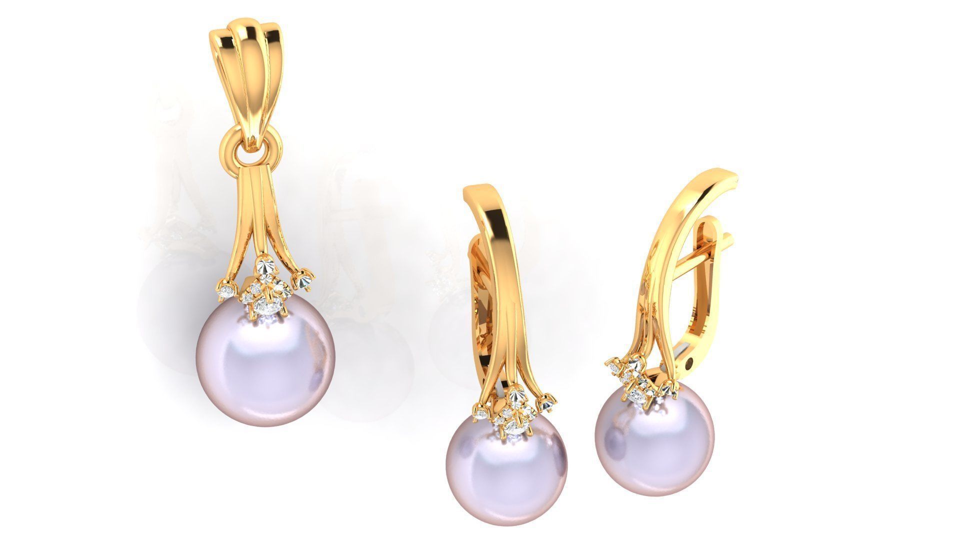 Pearl set with diamonds 3D print model_4