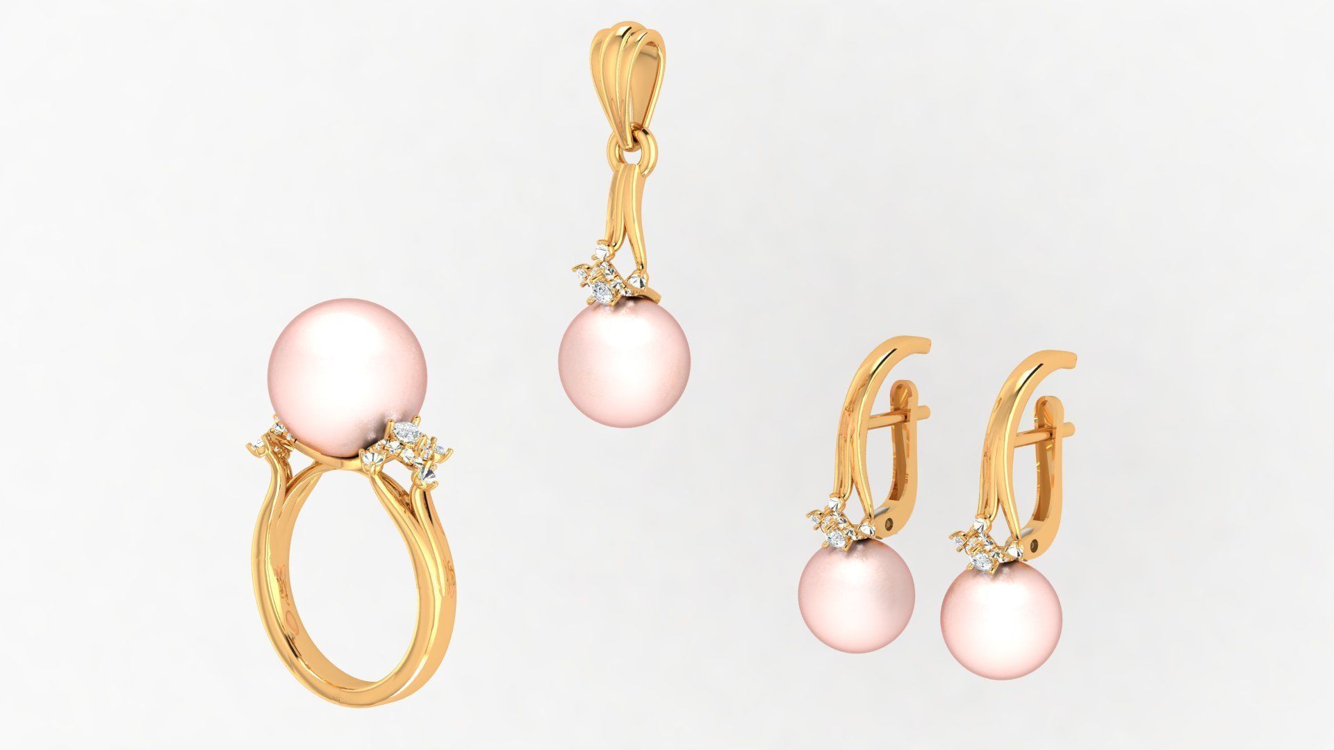 Pearl set with diamonds 3D print model_5