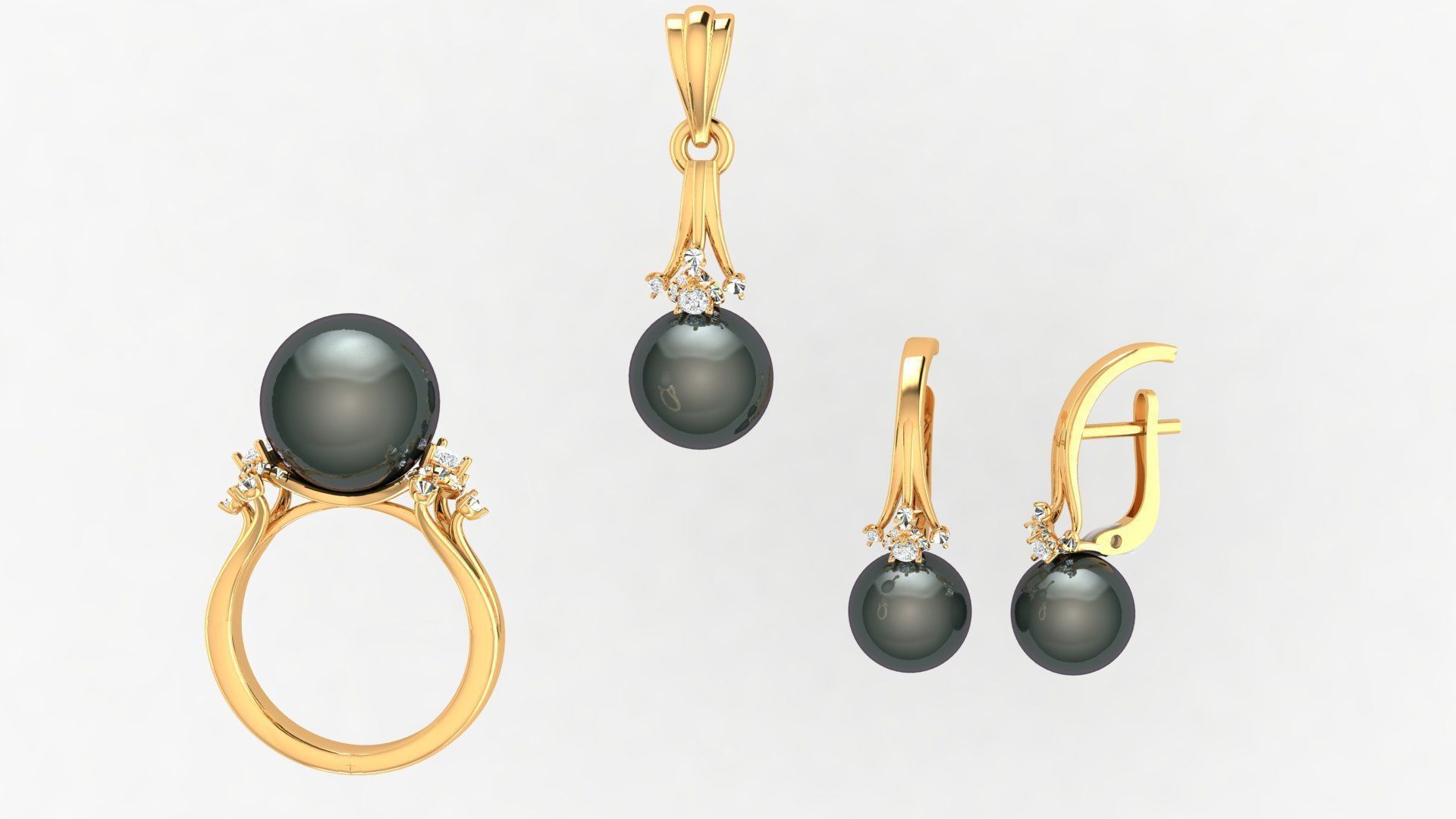 Pearl set with diamonds 3D print model_7