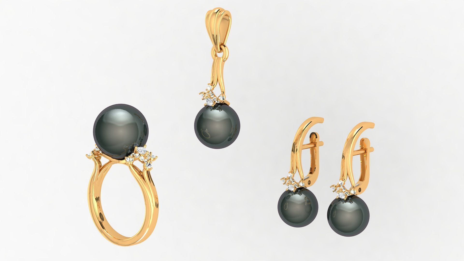 Pearl set with diamonds 3D print model_9