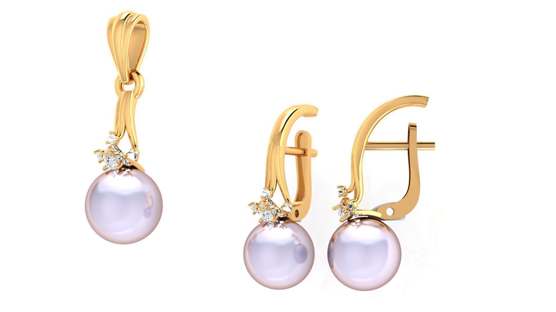 Pearl set with diamonds 3D print model_1