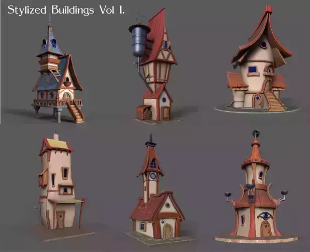STYLIZED BUILDINGS  VOL1 Low-poly 3D model