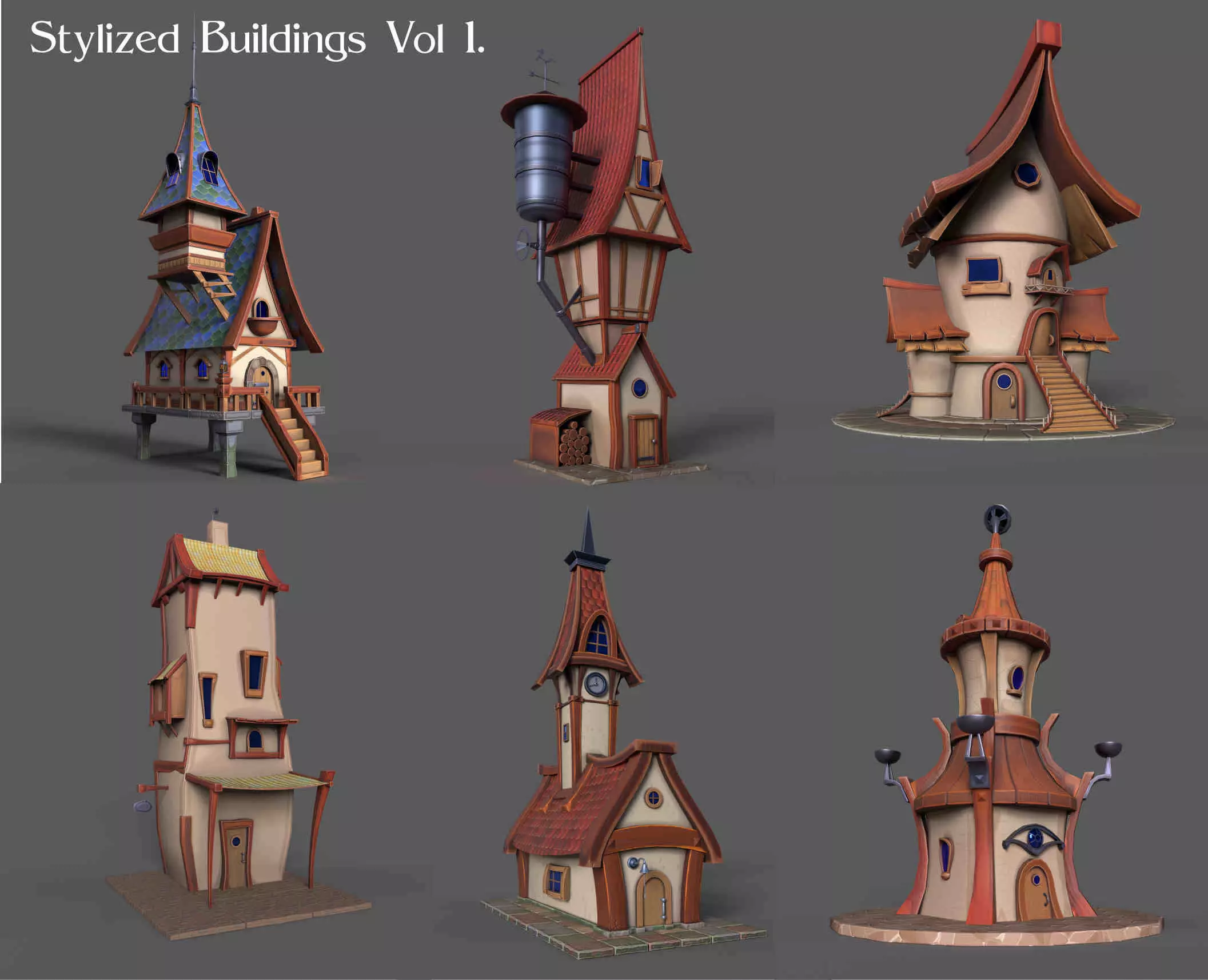 STYLIZED BUILDINGS VOL1 Low-poly 3D model_0