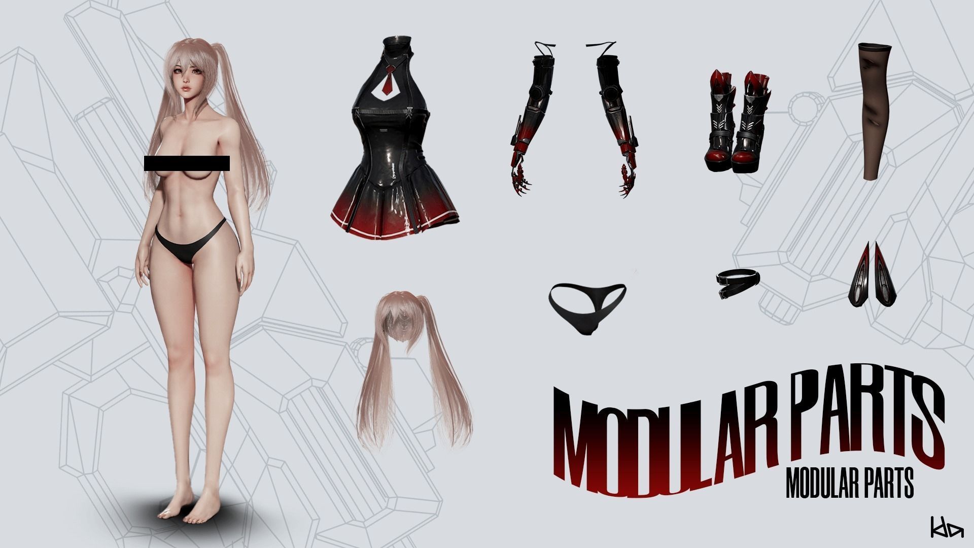 Cosmo Bunny Girl - Game-ready Low-poly 3D model_11