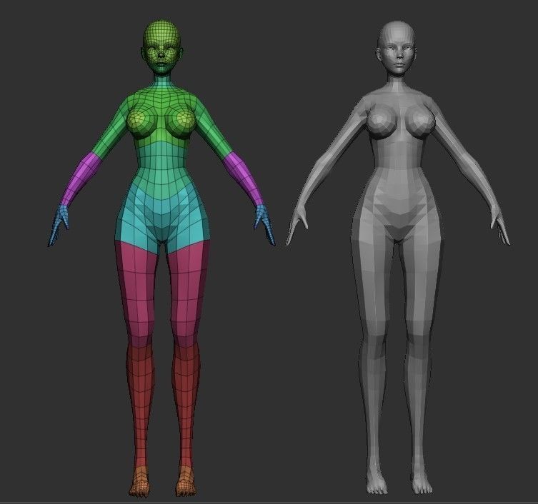 Stylized Female Base Mesh Low-poly 3D model_9