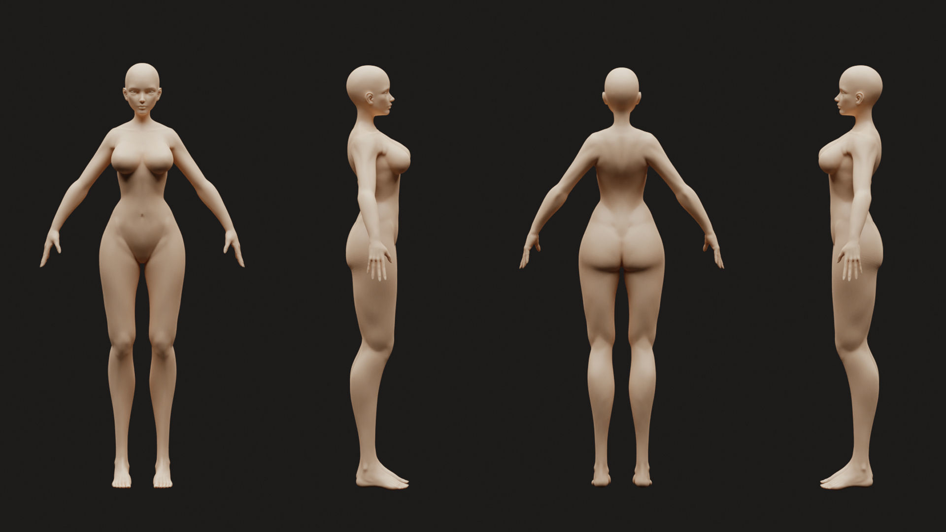 Stylized Female Base Mesh Low-poly 3D model_2