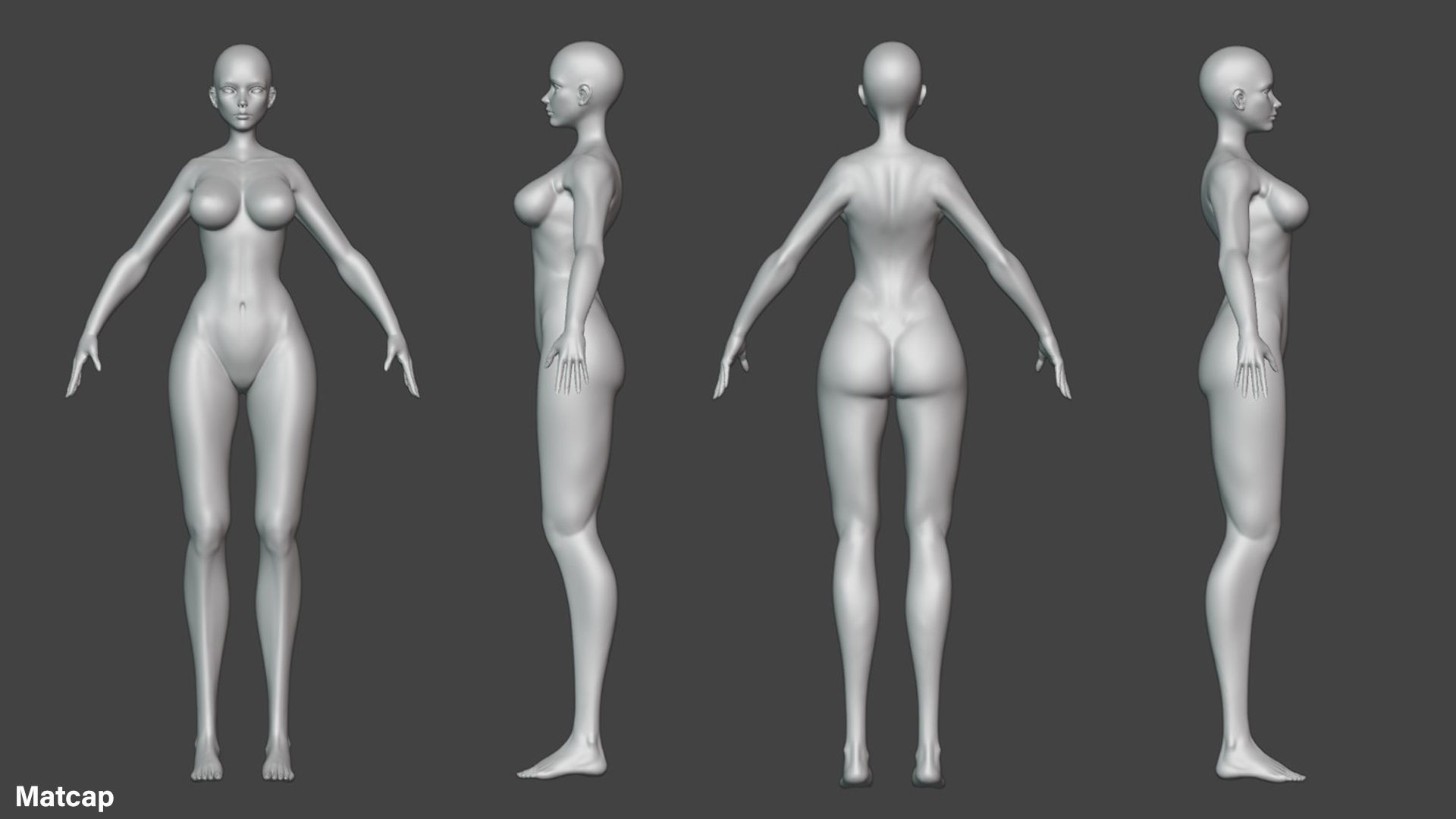 Stylized Female Base Mesh Low-poly 3D model_1