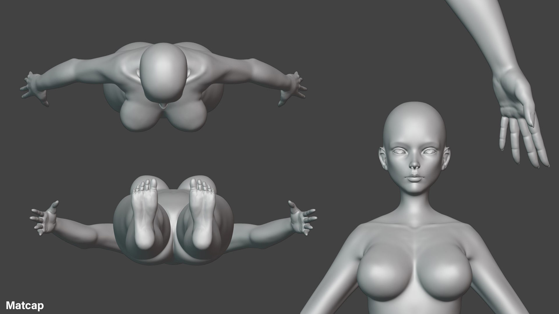 Stylized Female Base Mesh Low-poly 3D model_4