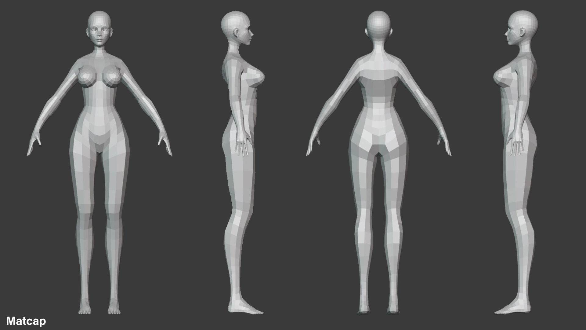 Stylized Female Base Mesh Low-poly 3D model_3