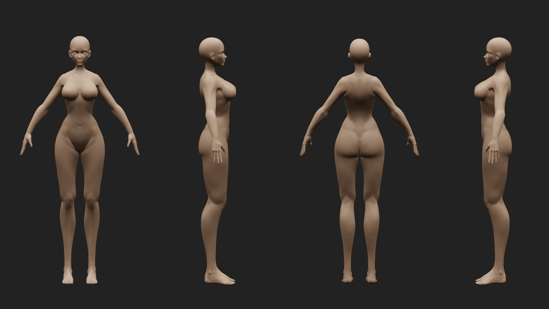 Stylized Female Base Mesh Low-poly 3D model_6