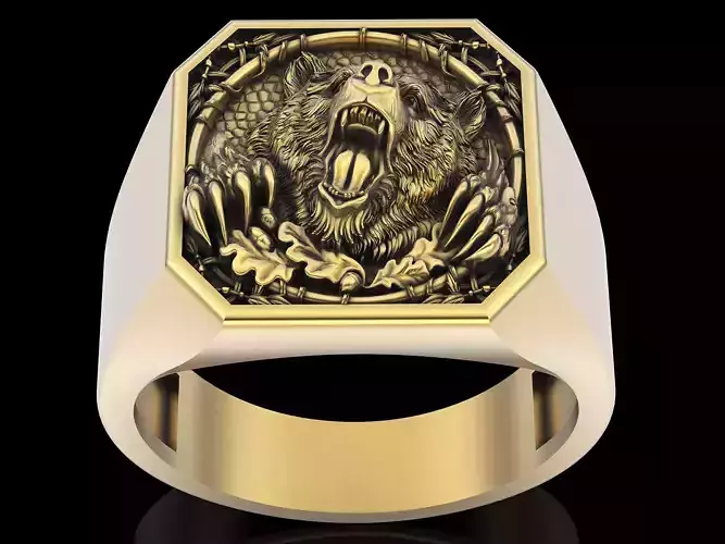 Bear ring  gold jewelry printable 3D model