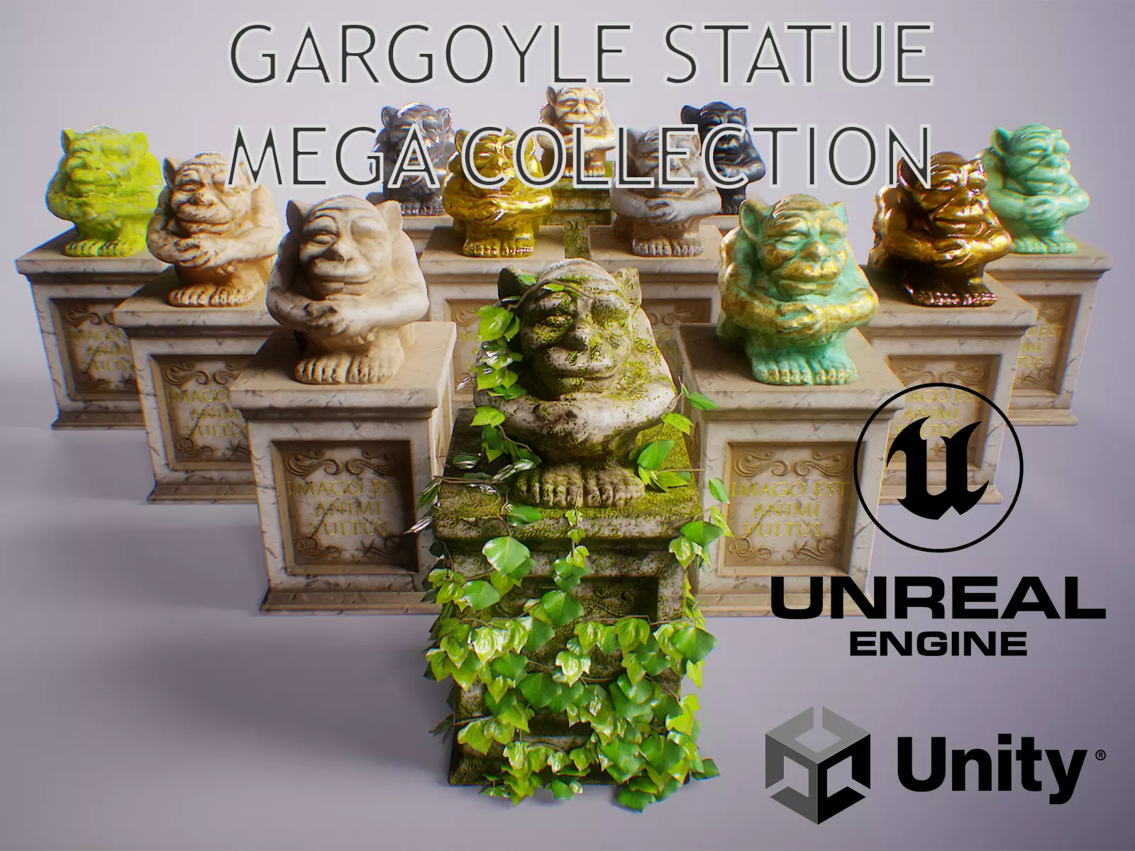 PBR Gargoyle Statue Collection Low-poly 3D model_0