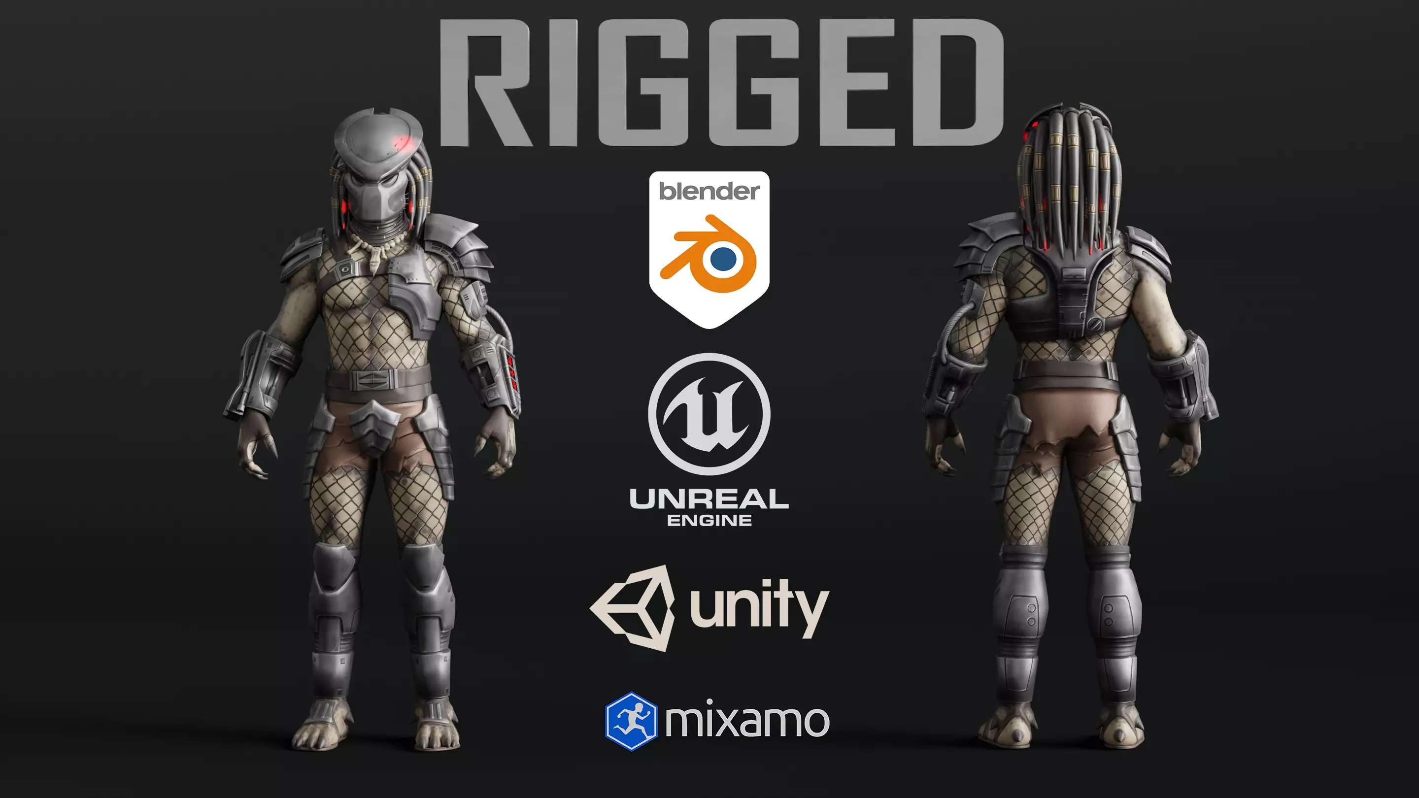 Predator RIGGED3D Character Model Low-poly 3D model_0