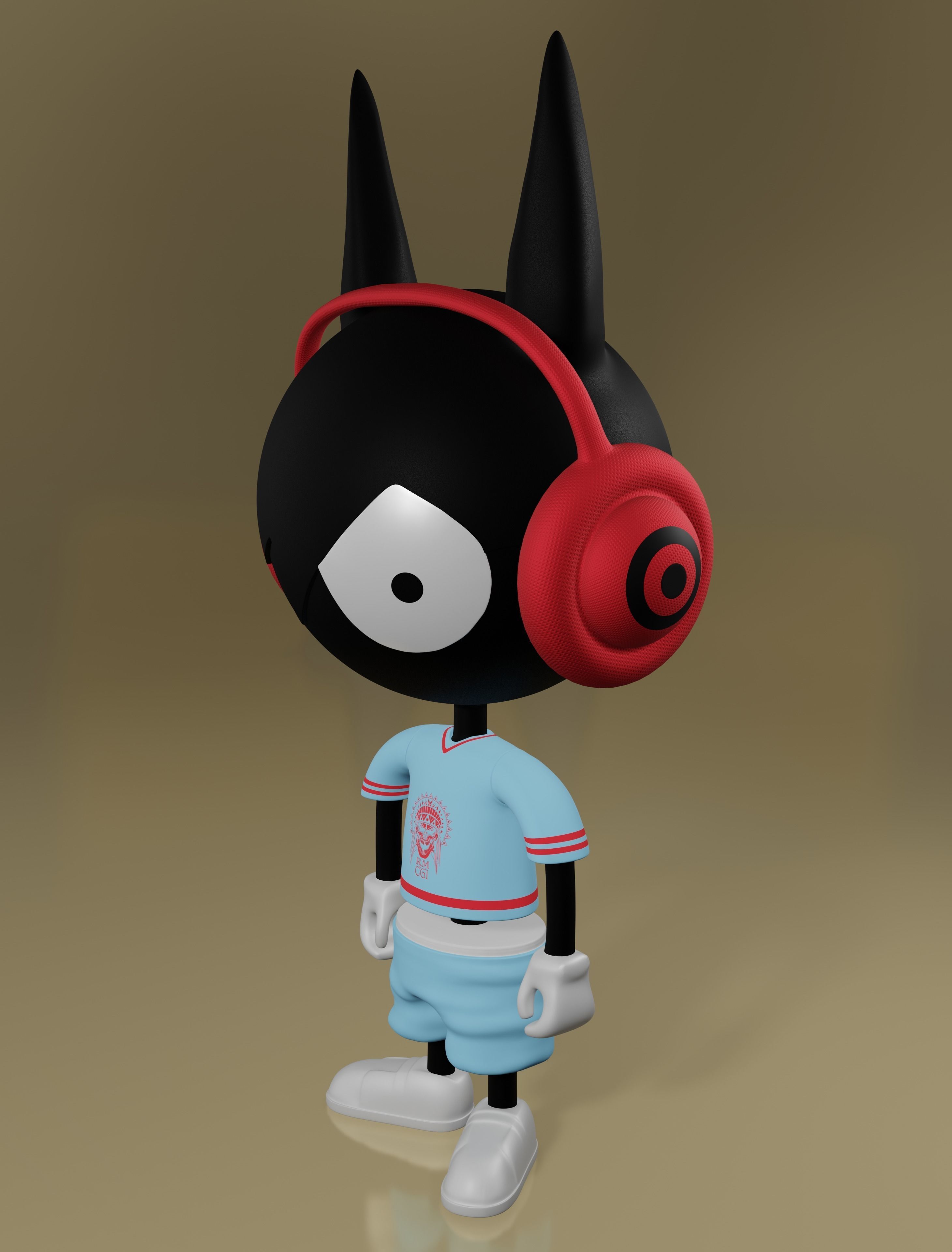 Sonic cartoon character wearing headphones Free 3D model_3