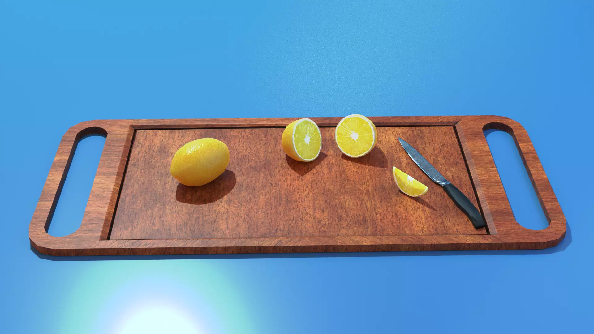Lemon on cutting board Low-poly 3D model