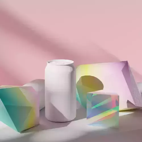 Colorful pink scene with beverage in can