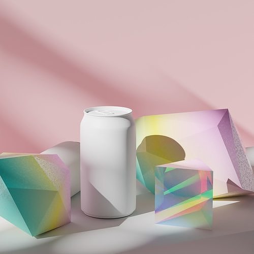 Colorful pink scene with beverage in can 3D model