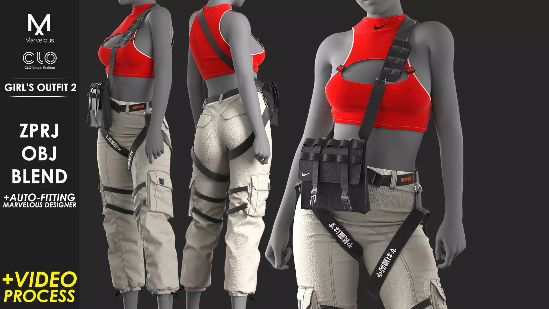 Girls Outfit 2 - Marvelous Designer with Video Process 3D model_0