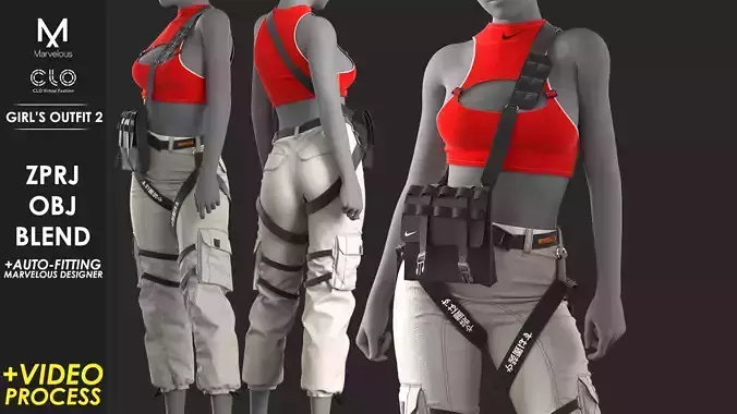 Girls Outfit 2 - Marvelous Designer with Video Process 3D model