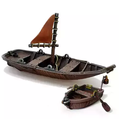 Boat With Sails And Row Boat Pack 3D print model