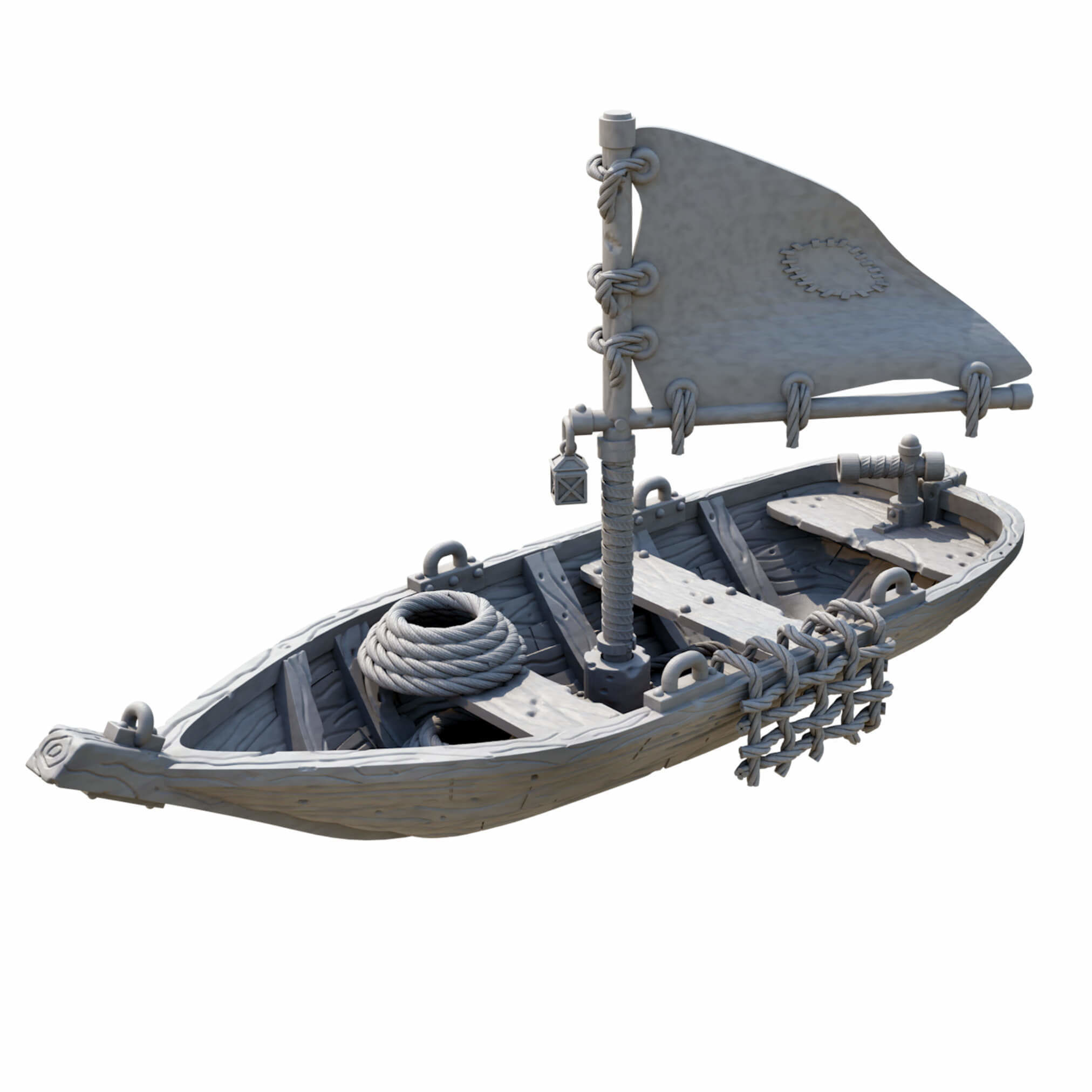 Boat With Sails And Row Boat Pack 3D print model_28