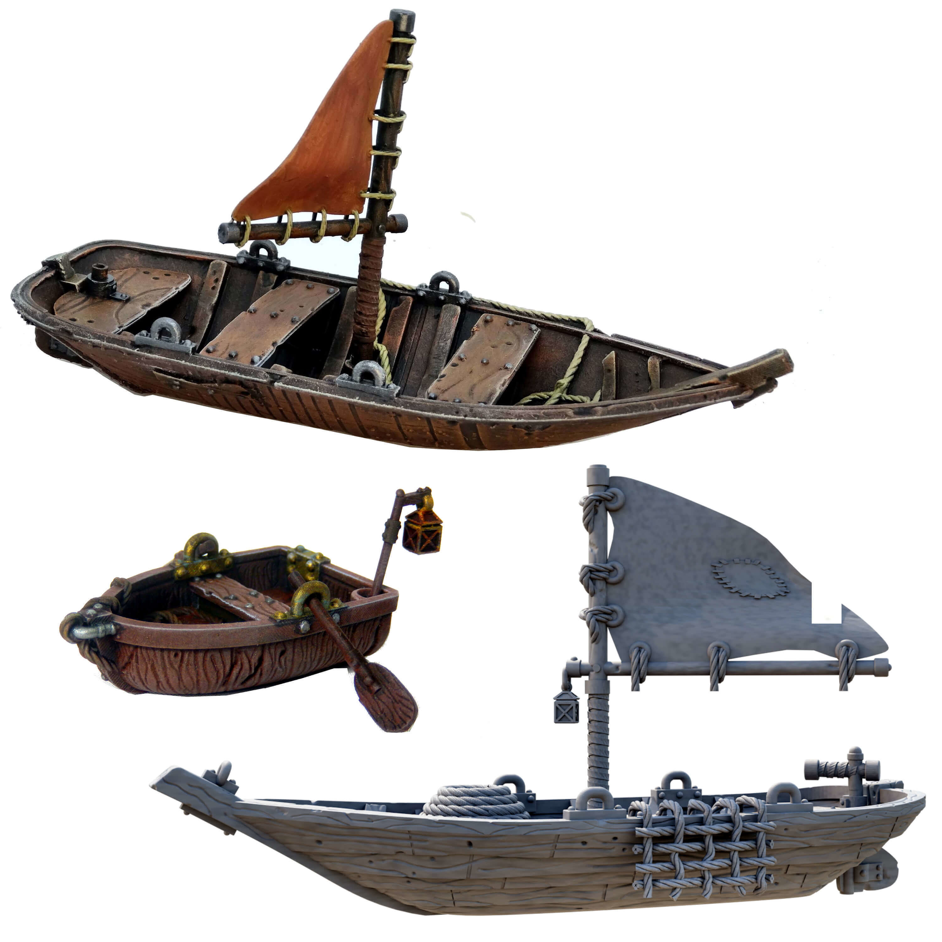 Boat With Sails And Row Boat Pack 3D print model_29