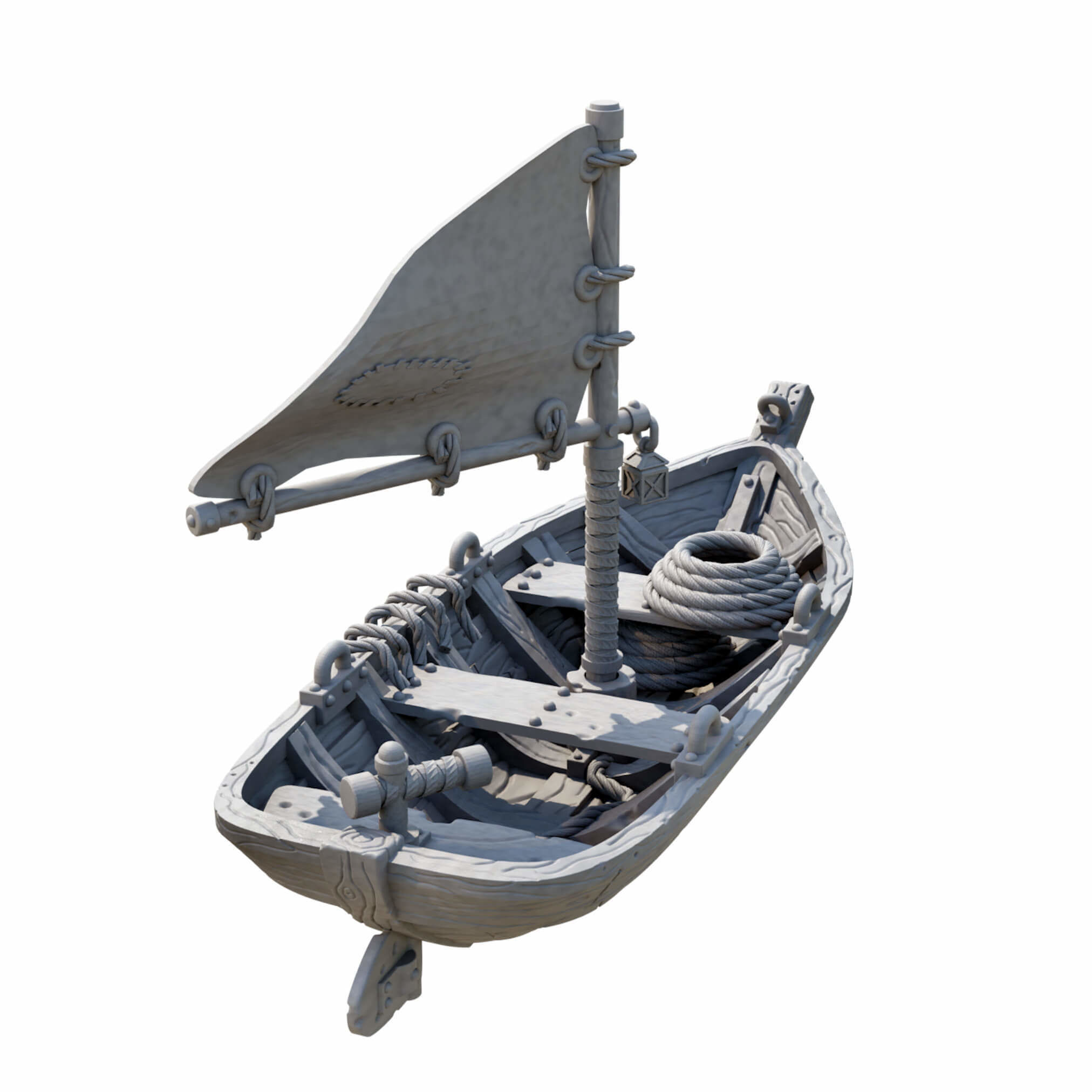Boat With Sails And Row Boat Pack 3D print model_27