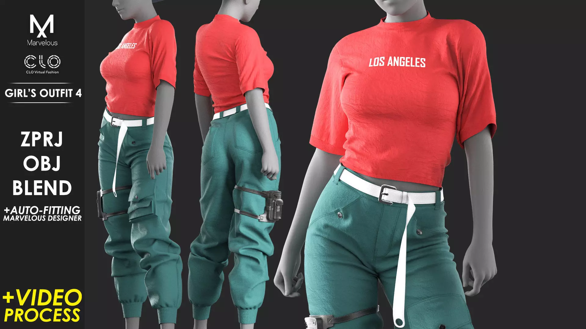 Girls Outfit 4 - Marvelous Designer with Video Process 3D model_0