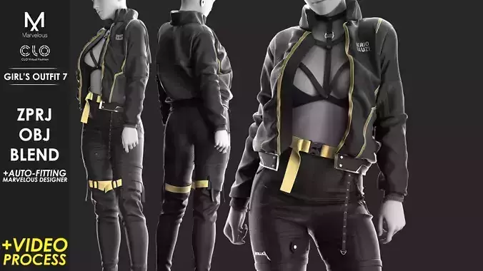 Girls Outfit 7- Marvelous Designer with Video Process 3D model