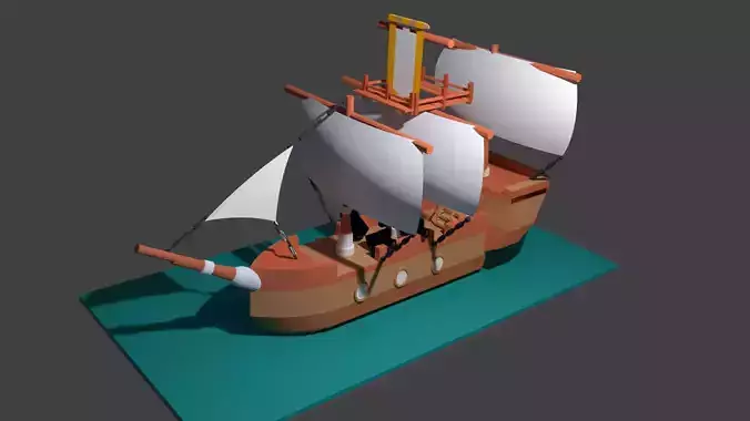 low poly old ship Free low-poly 3D model