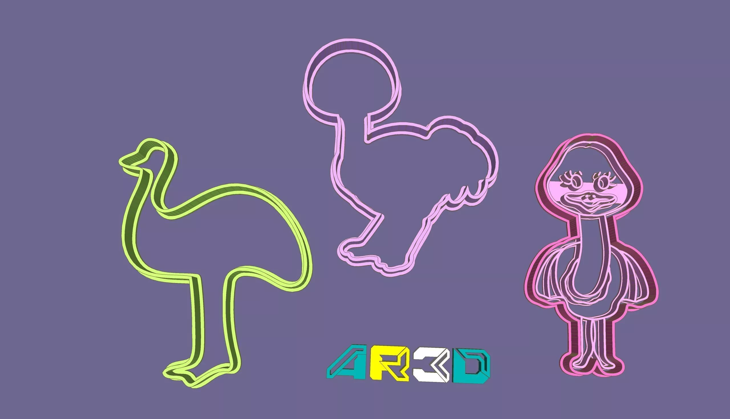 Ostrich Bird Cookie Cutter Set 3D print model