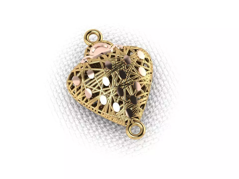 pendant2 gold plated heart charm with crystals 3D print model