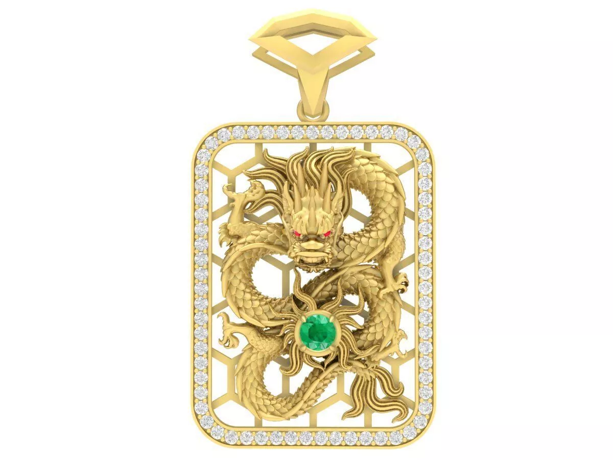 Chinese Dragon Pendant with Gemstone Center 3604 3D print model