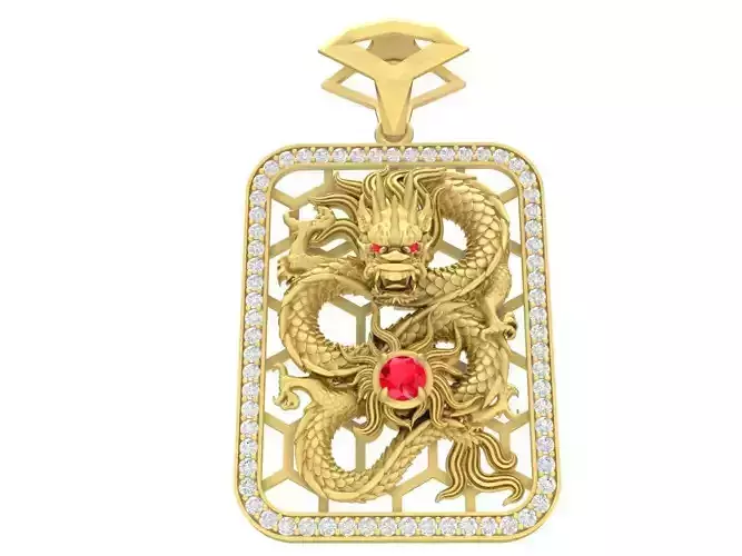 Rectangular Dragon Pendant with Gemstone Center 3604 3D print model