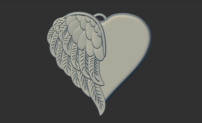 Wing heart pendant 3D print model