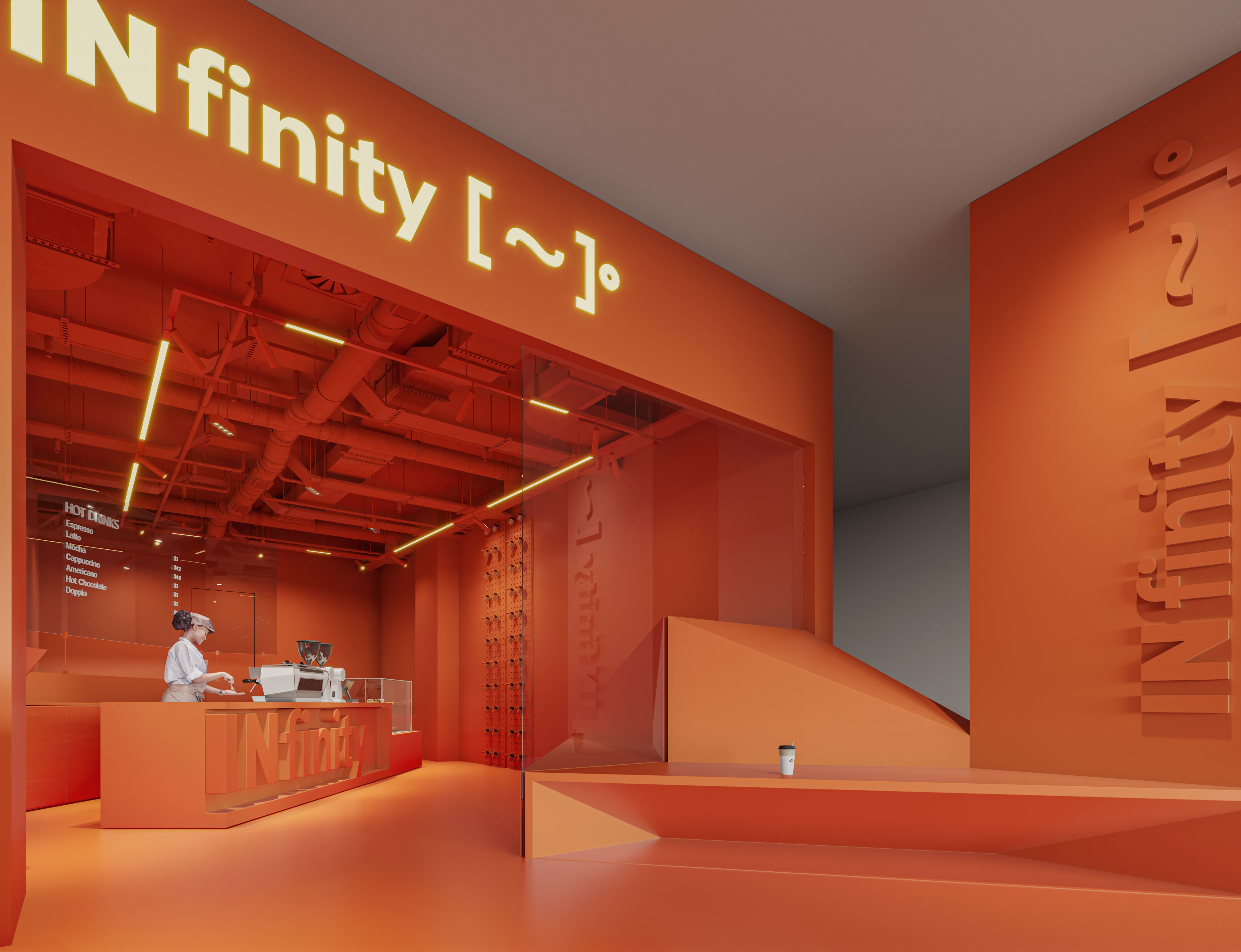 Red coffee shop 3D model_2