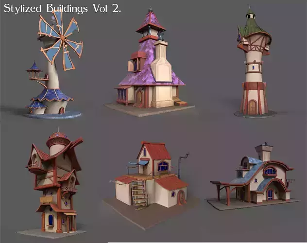 STYLIZED BUILDINGS  VOL2 Low-poly 3D model