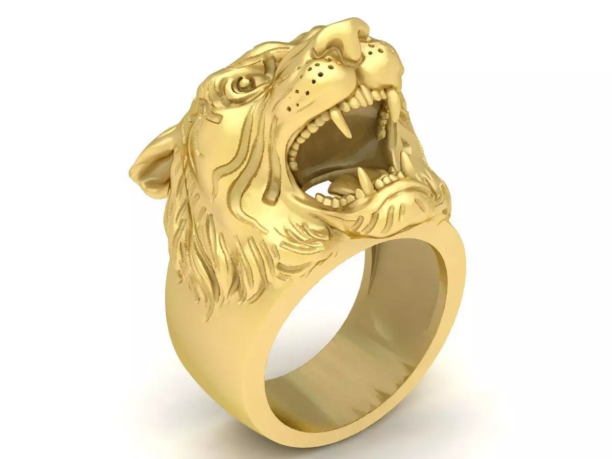 Bold Tiger Head Signet Ring for Men 3609 3D print model_0