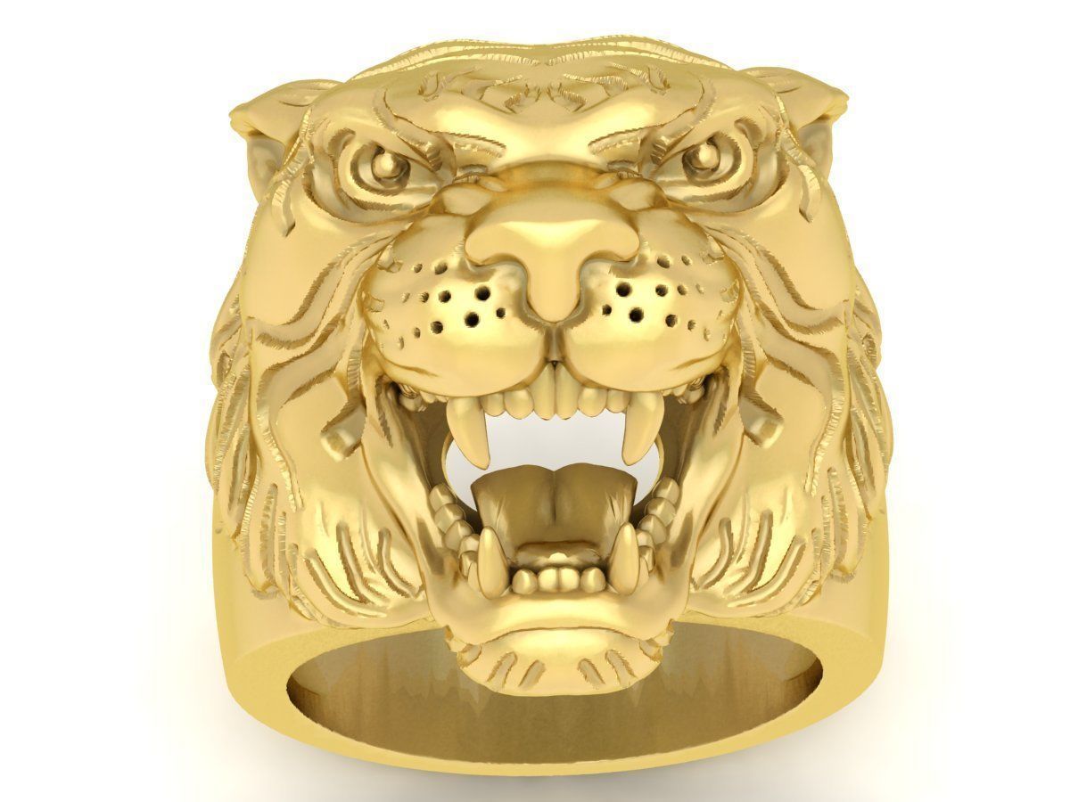 Bold Tiger Head Signet Ring for Men 3609 3D print model_6