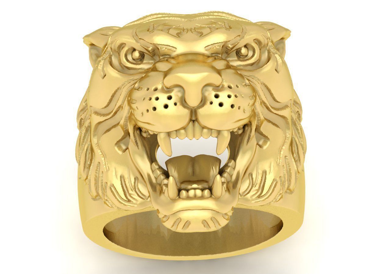 Bold Tiger Head Signet Ring for Men 3609 3D print model_1