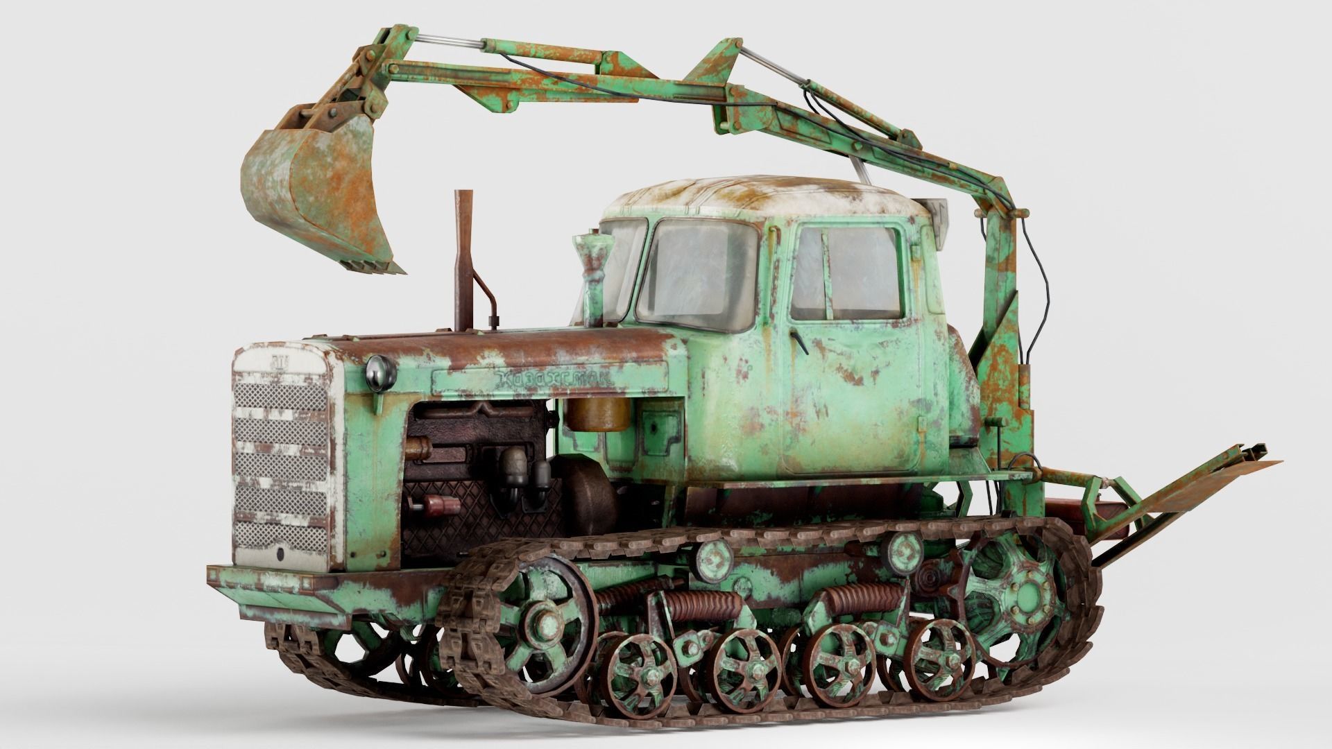 set of DT-75 rusted diesel tractor in 6 color variants iv7 Low-poly 3D model_17