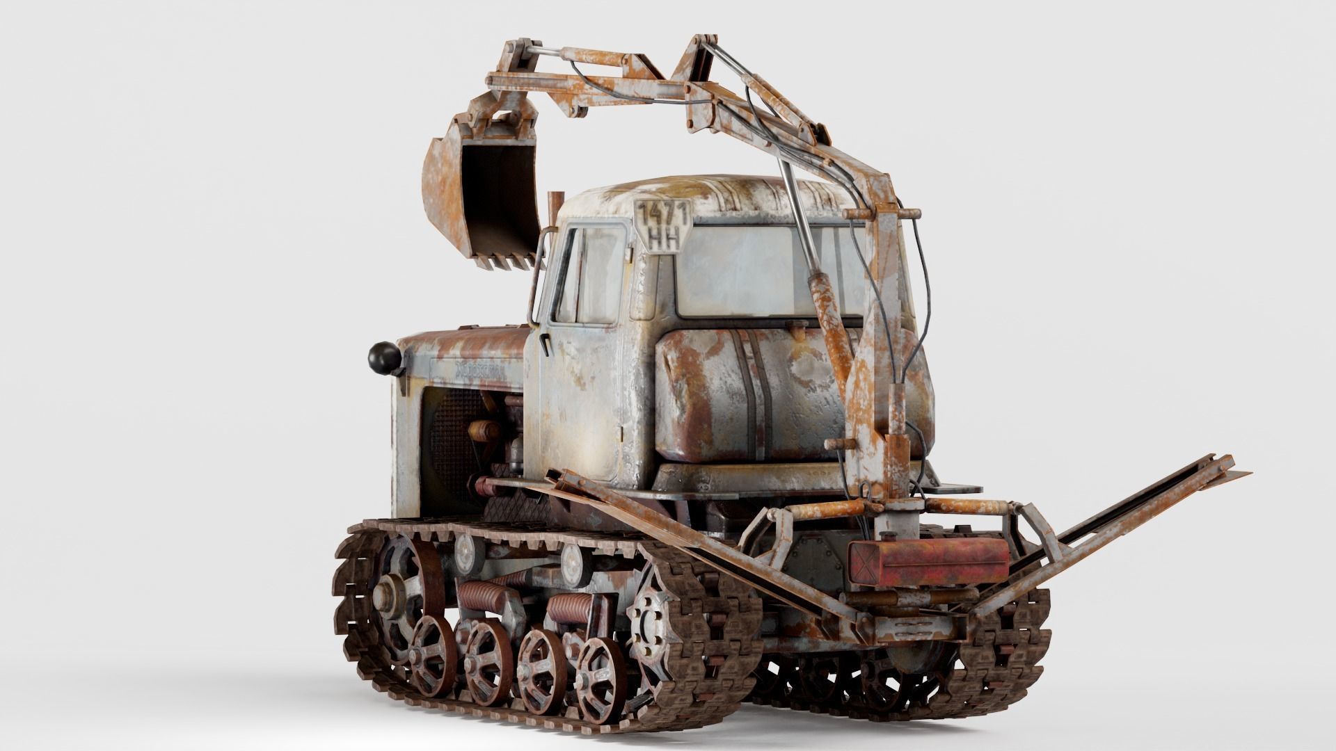 set of DT-75 rusted diesel tractor in 6 color variants iv7 Low-poly 3D model_30