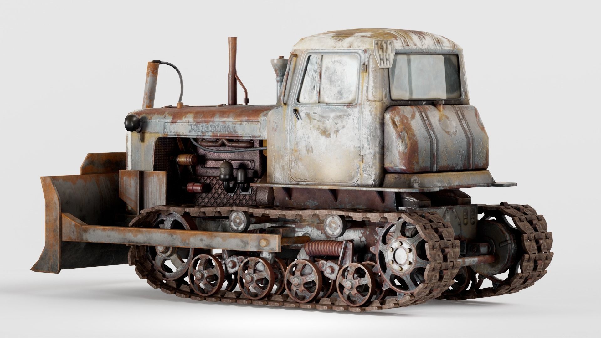 set of DT-75 rusted diesel tractor in 6 color variants iv7 Low-poly 3D model_37